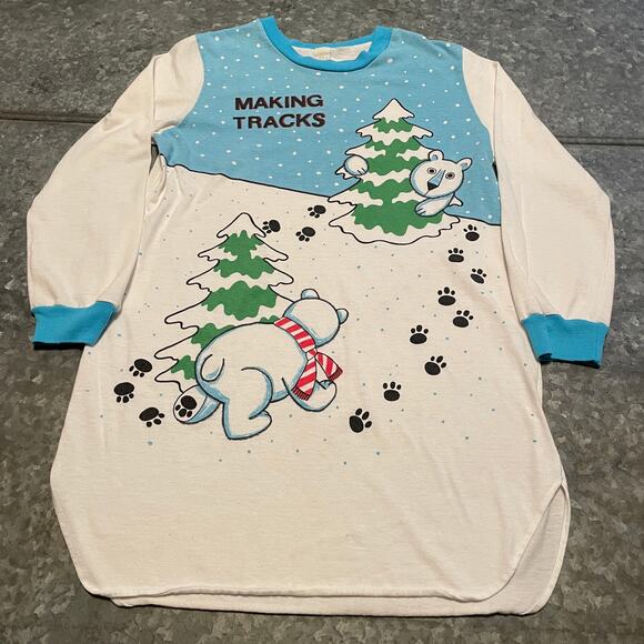 Vintage Jennifer Dale Bear Christmas Pajamas Nightgown Youth 11 USA Union Made - Picture 1 of 12